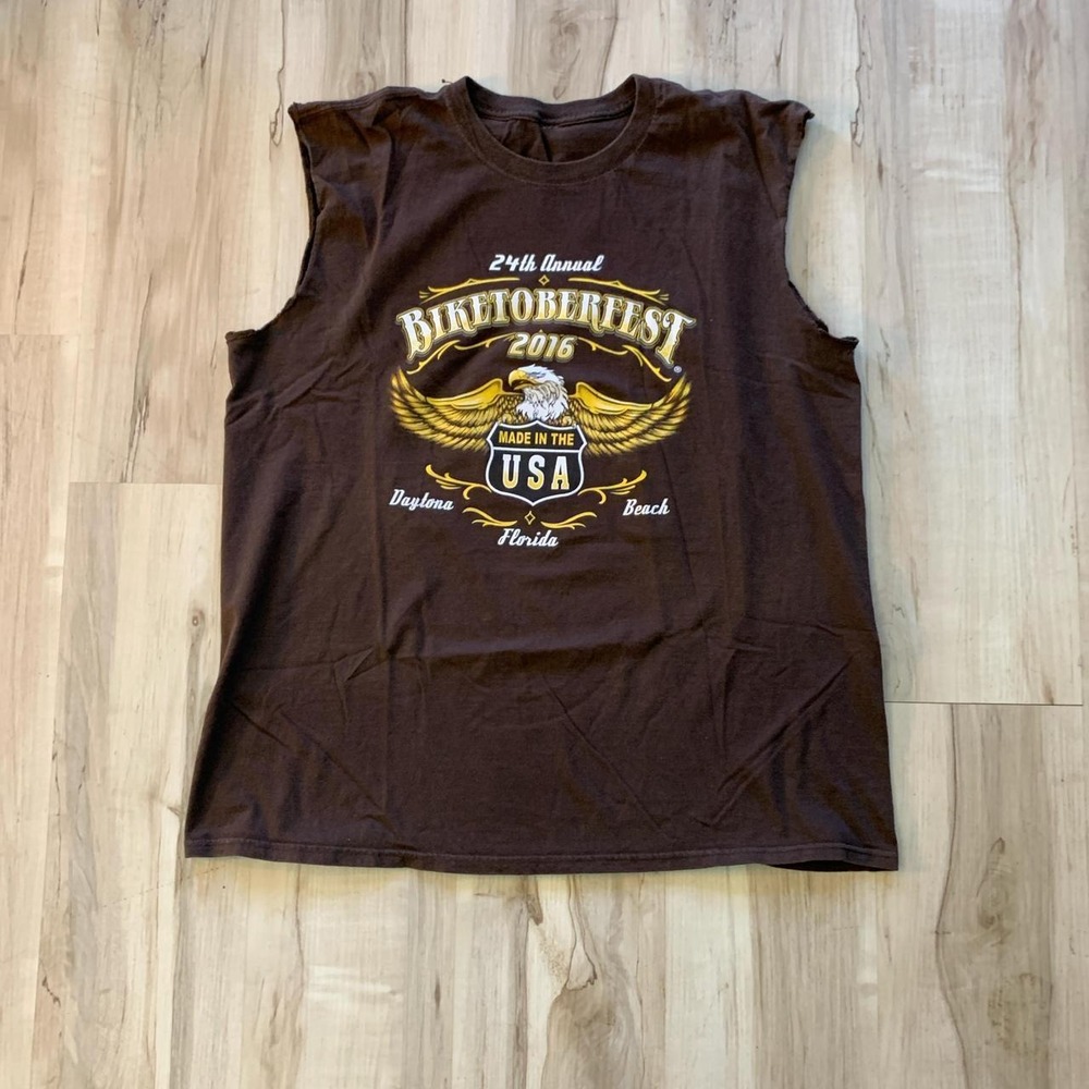 Mens Brown 2016 Biketoberfest Daytona Beach Florida Eagle Tank Top Size XL